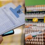 Imagem prancheta e caneta ao lado prateleira com ovos