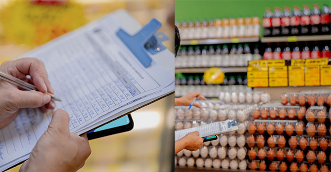 Imagem prancheta e caneta ao lado prateleira com ovos