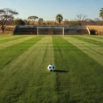 Campo de futebol em estádio no Mato Grosso, com gramado verde e bola, representando estreia na Série D entre Luverdense e Nova Mutum.