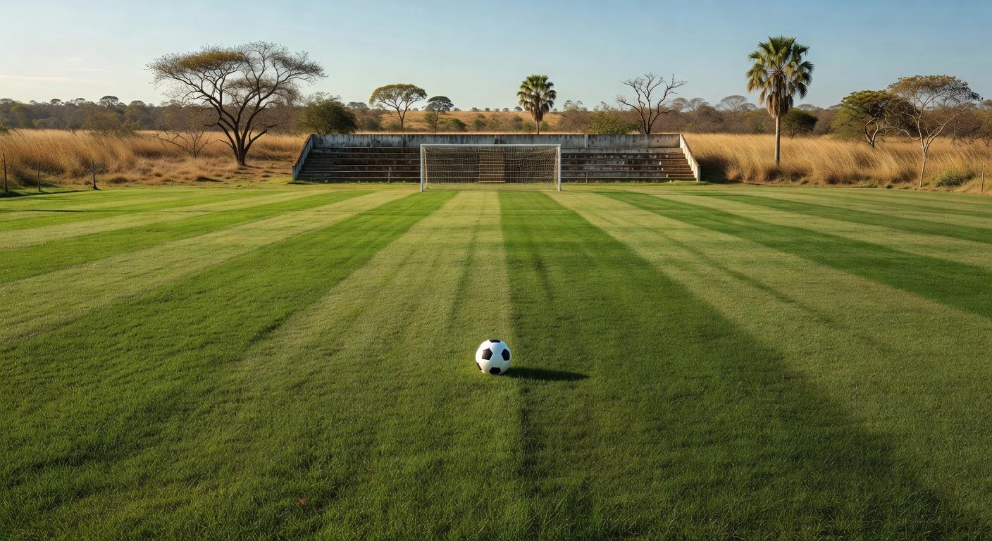 Campo de futebol em estádio no Mato Grosso, com gramado verde e bola, representando estreia na Série D entre Luverdense e Nova Mutum.