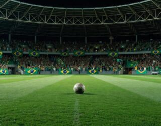 Imagem Bola dentro de campo gramado