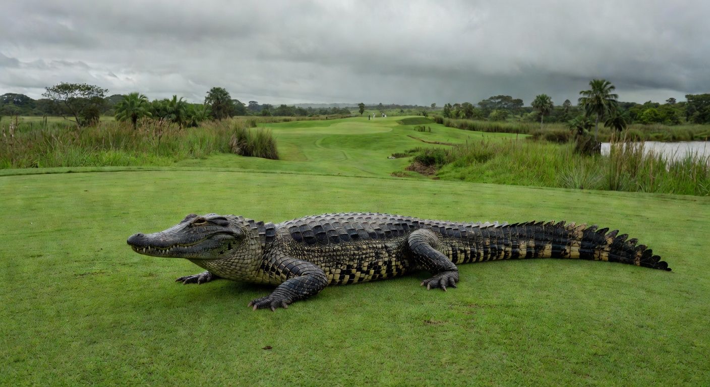 1 de 1 Jacaré atravessa campo de golfe durante torneio em Nova Orleans, nos Estados Unidos — Foto: Reprodução
