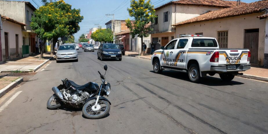 Imagem moto caída na rua