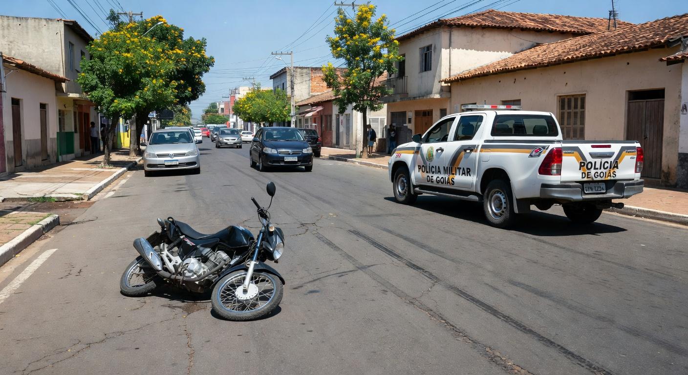 Imagem moto caída na rua