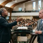 Pesquisa mostra insatisfação de fieis com pastores que cedem púlpito a políticos - Imagem gerada por IA