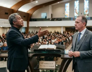 Pesquisa mostra insatisfação de fieis com pastores que cedem púlpito a políticos - Imagem gerada por IA