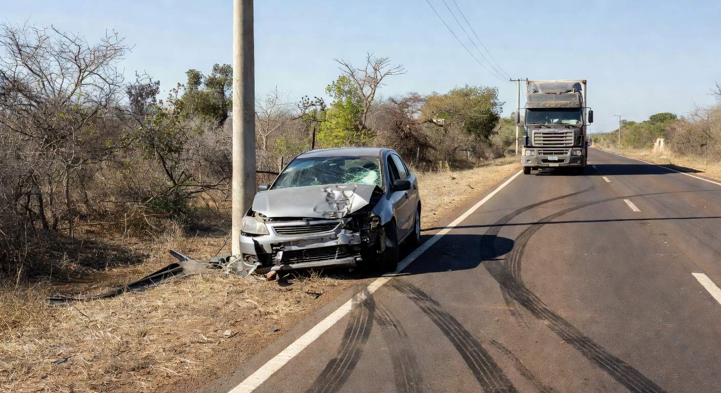 Poste e carro sofreram avarias após forte colisão. (Foto: Reprodução)
