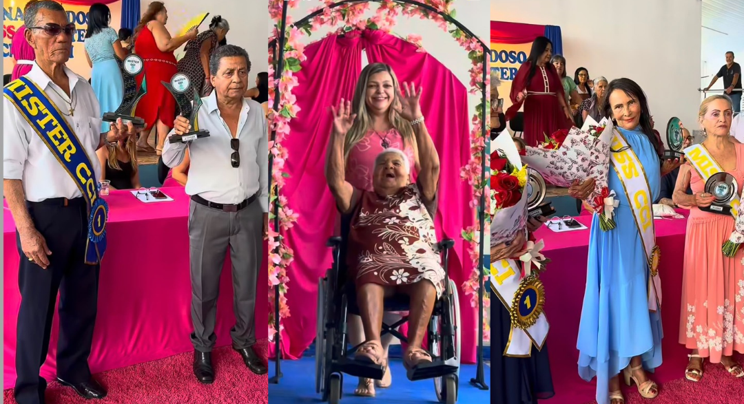 Imagem de idosos que ganharam o título de Miss e Mister de Anápolis.